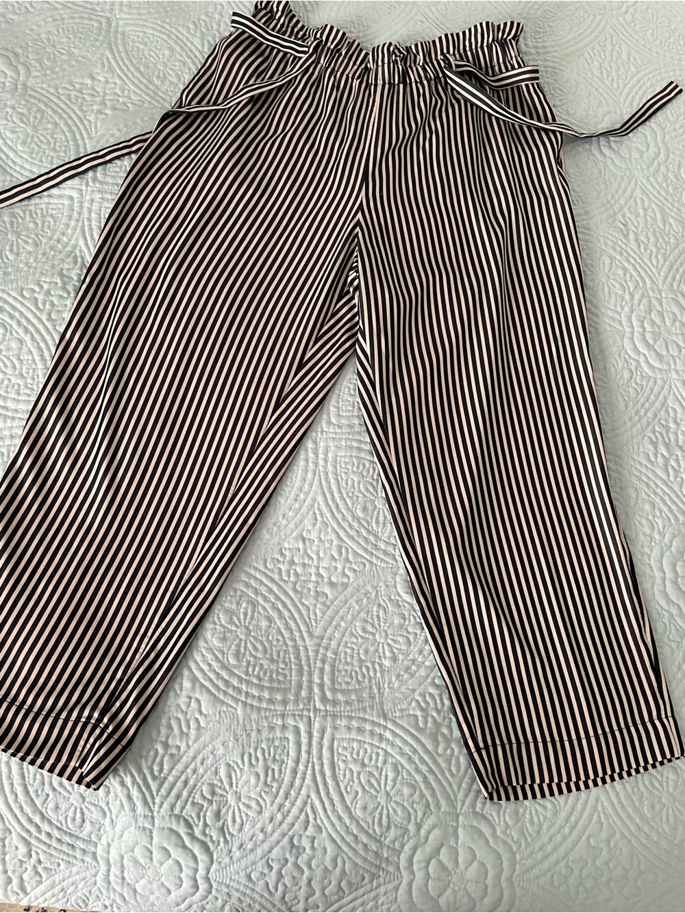 RW&CO. Black and White Vertical Stripe Paperbag Wide-Leg Pants